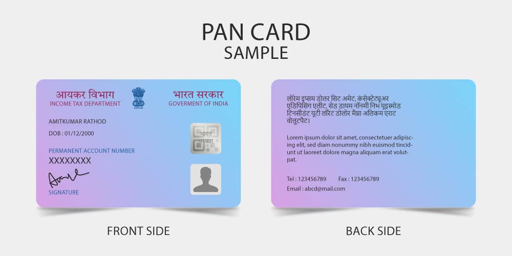 Front and back of an updated Indian PAN card with security features
