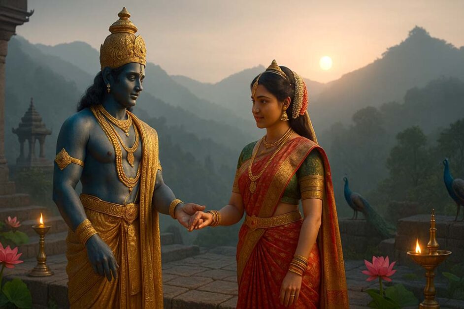 Lord Srinivasa and Padmavati meeting on Tirumala Hills