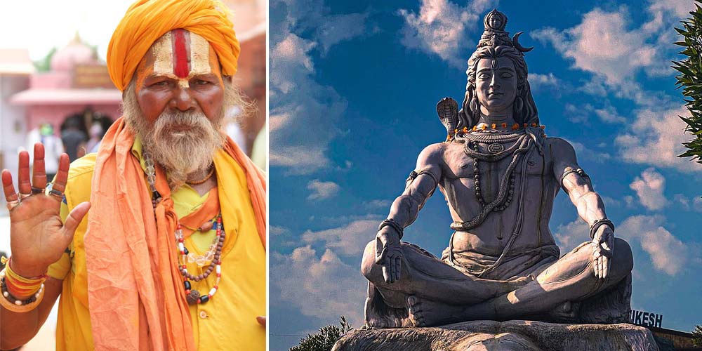 Sadhu and Shiva statue representing devotion and peace