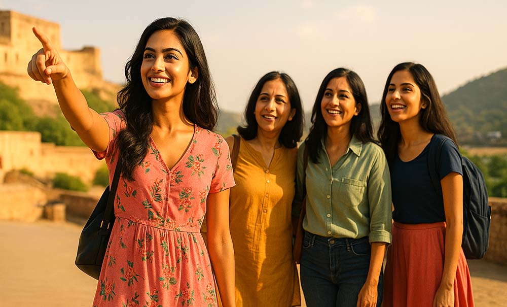 Female guide leading Indian women trekkers 
