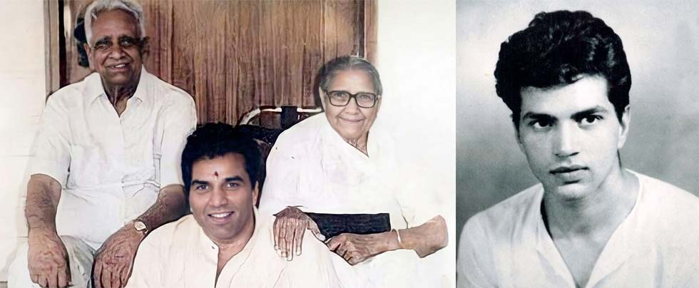 Dharmendra’s childhood photo with parents and a young classic portrait