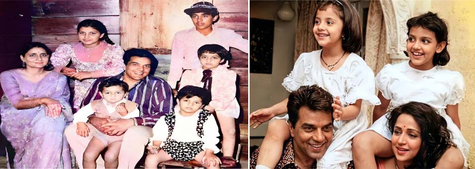 Dharmendra pictured with children from Prakash Kaur and Hema Malini families