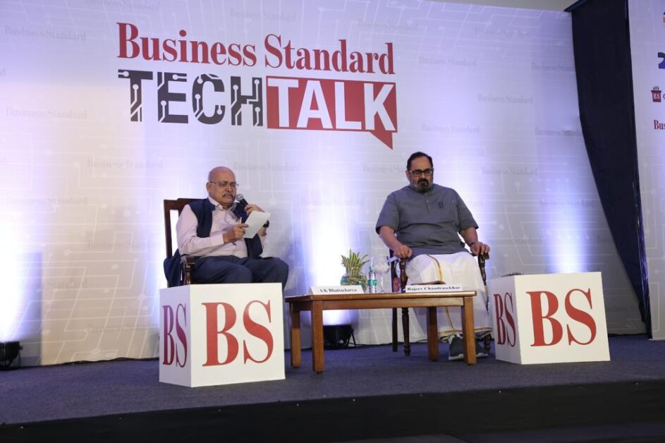 Rajeev Chandrasekhar speaking at Business Standard AI TechTalk panel