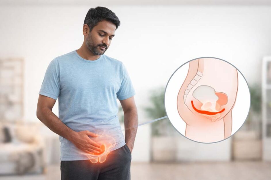 Pelvic floor muscle support for enlarged prostate symptoms