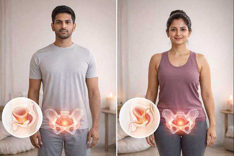 Male and female pelvic floor muscle location guide