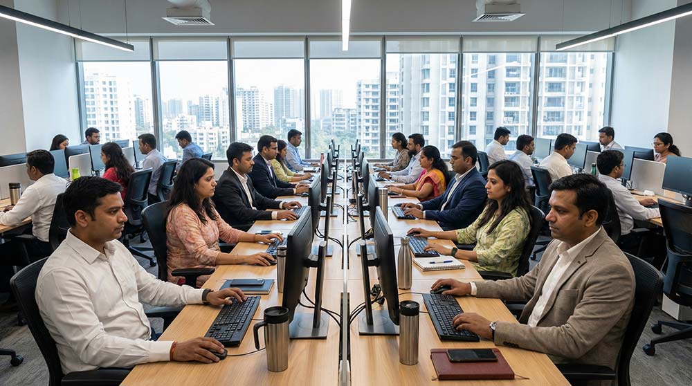 Indian office professionals working long hours in sedentary corporate environment
