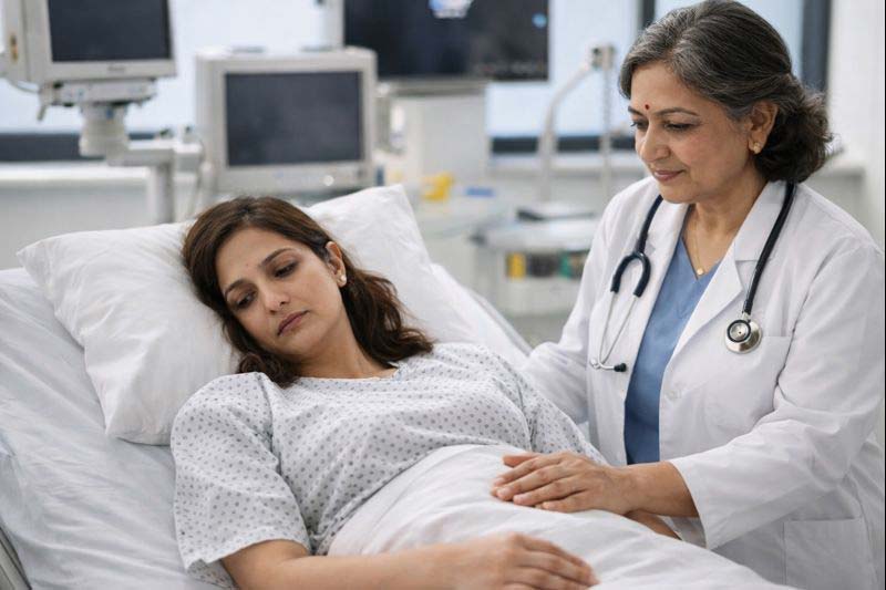 Indian woman receiving doctor guided abortion care