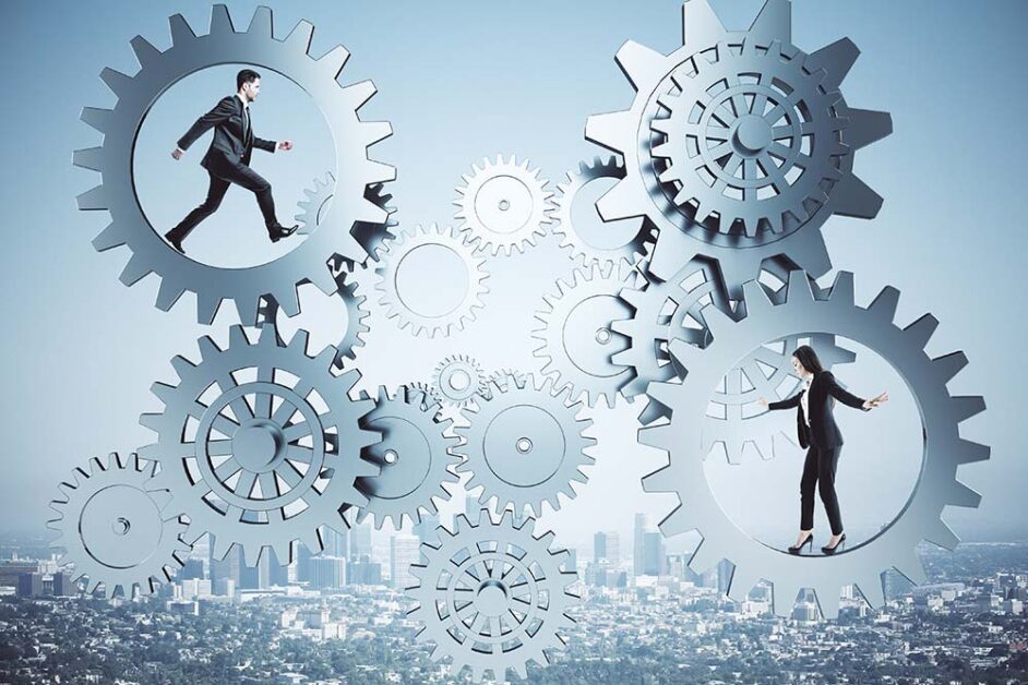 Teams operating within interconnected business systems and workflows