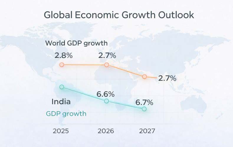 Global and India GDP growth outlook 2025–2027
