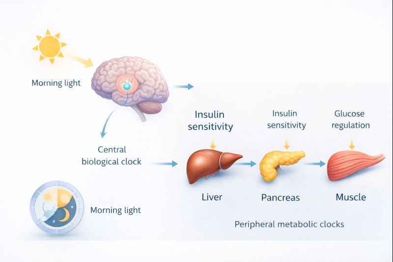 Morning light regulating circadian clocks in liver pancreas muscle