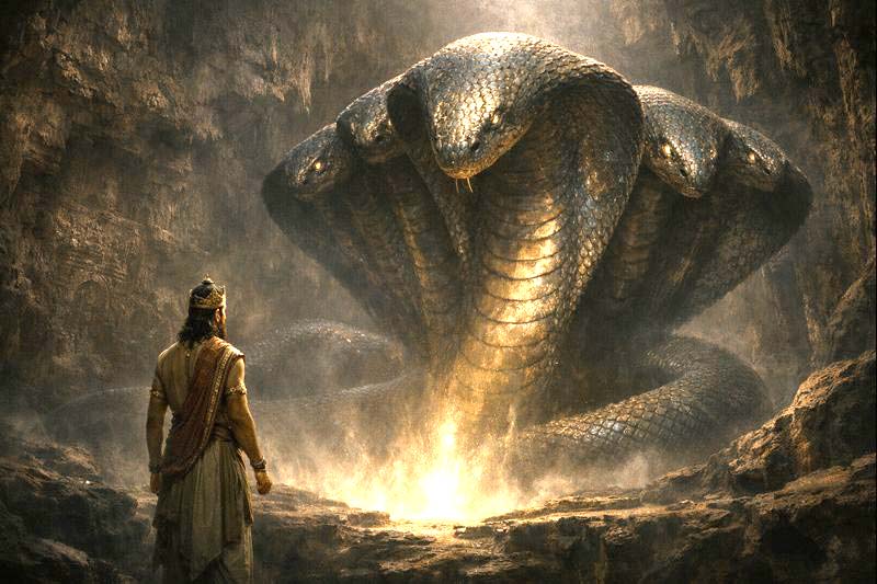 King Rituparna encountering Sheshnag inside Patal Bhuvaneshwar cave