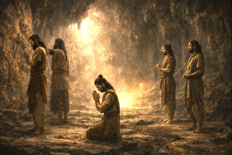 Pandavas worshipping inside Patal Bhuvaneshwar cave temple