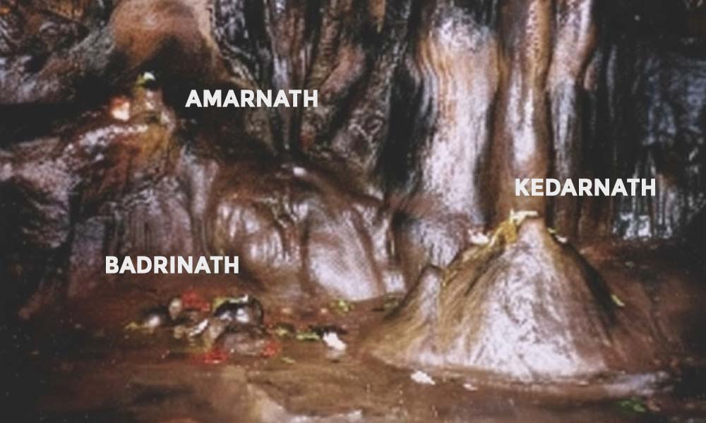 Rock formations symbolising Kedarnath Badrinath Amarnath at Patal Bhuvaneshwar cave