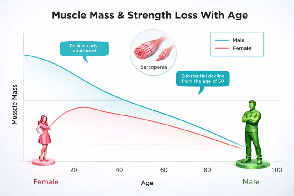 Muscle mass decline in women with age chart