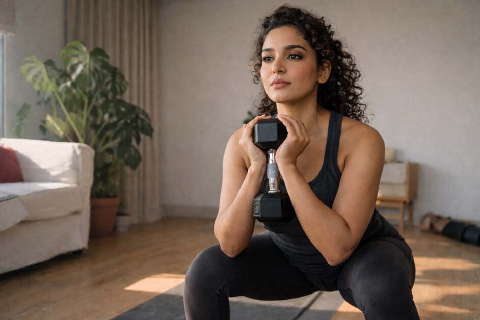 Woman doing strength training to prevent muscle loss