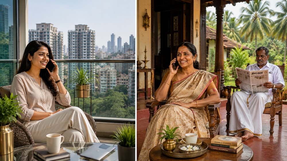 Mother and daughter discussing different wellness travel experiences in India