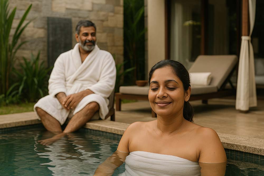 Couple enjoying luxury spa retreat and wellness experience in India