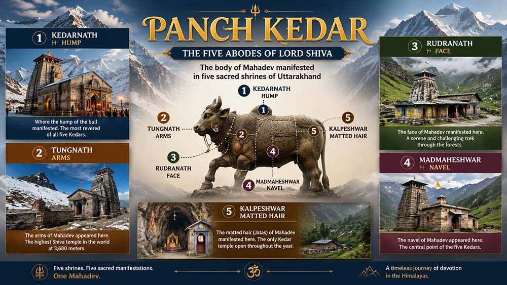 Panch Kedar temples showing Mahadev manifestations across Uttarakhand Himalayas