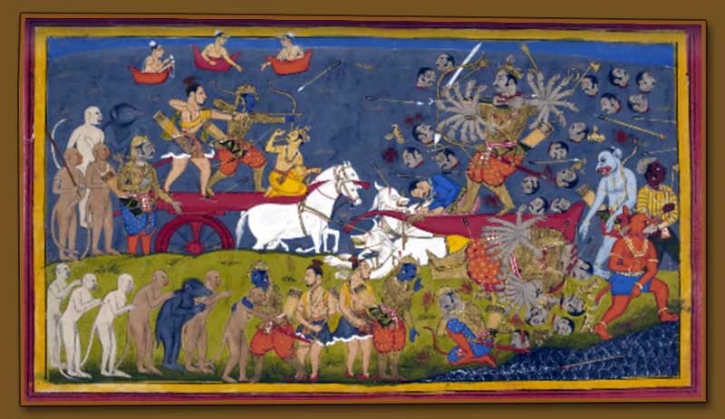 Rama conquers Ravana: Victory depicted in Mewar Manuscript