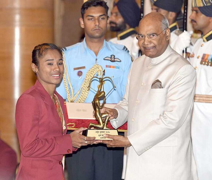 President Ram Nath Kovind awards Hima Das Arjuna Award