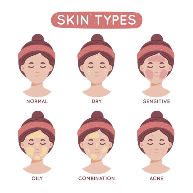 Various skin types and characteristics.