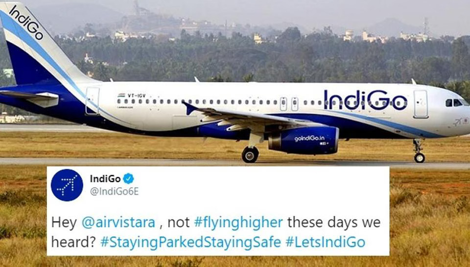 IndiGo Airlines playfully teases competitors, highlighting its success both in the skies and on social media.