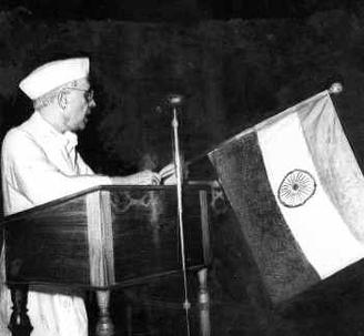 Jawaharlal Nehru delivering the iconic "Tryst with Destiny" speech in 1947.