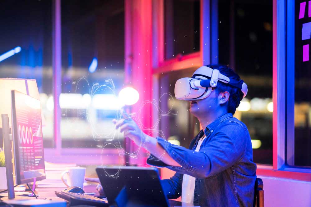 Woman using VR headset for Metaverse retail shopping experience