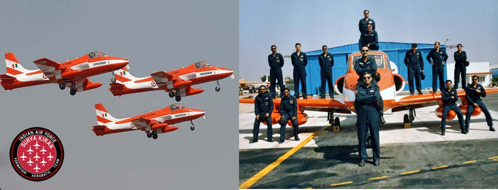 Indian Air Force's Suryakiran aerobatic team flying Kiran Mk.2 jets.