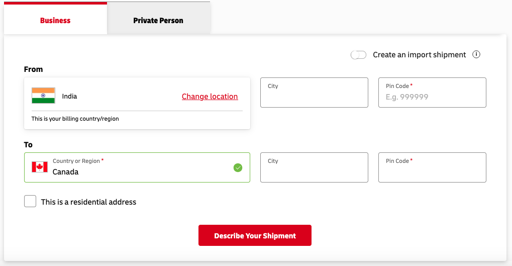 Courier tracking interface for shipments from India to Canada online