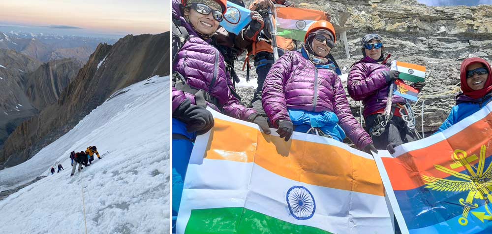 Women mountaineers celebrating summit success on Mt. Manirang