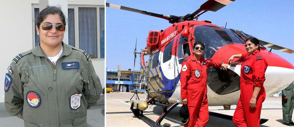 Bhavana Mehra in uniform and with Sarang Helicopter Display Team