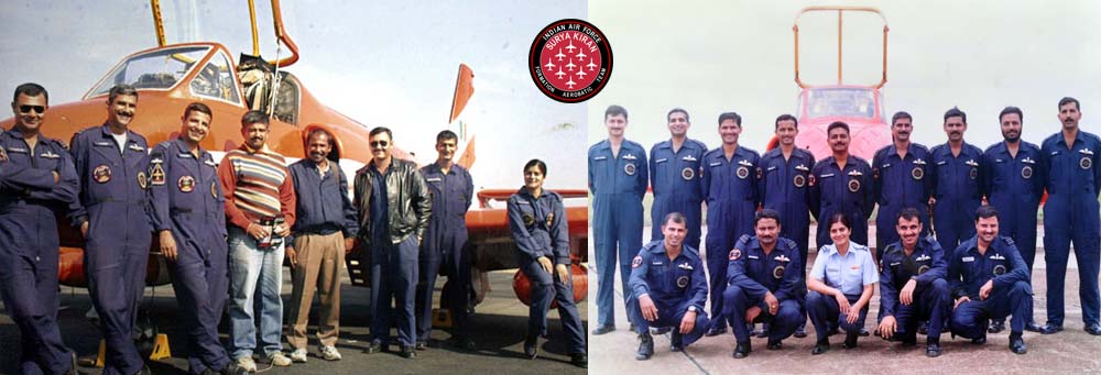 Bhavana Mehra posing with the Suryakiran Aerobatic Team members