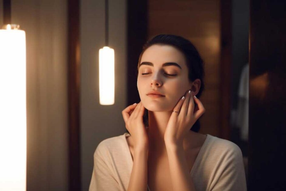 Woman applying moisturizer with gentle face massage for hydration