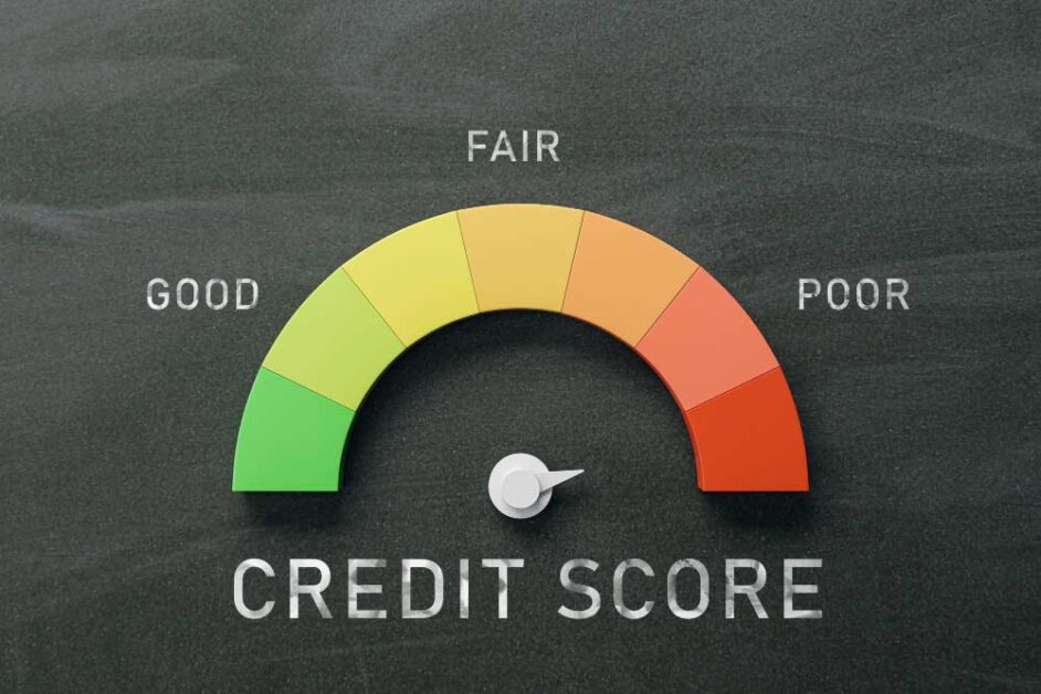 Credit score gauge showing poor, fair, and good categories clearly