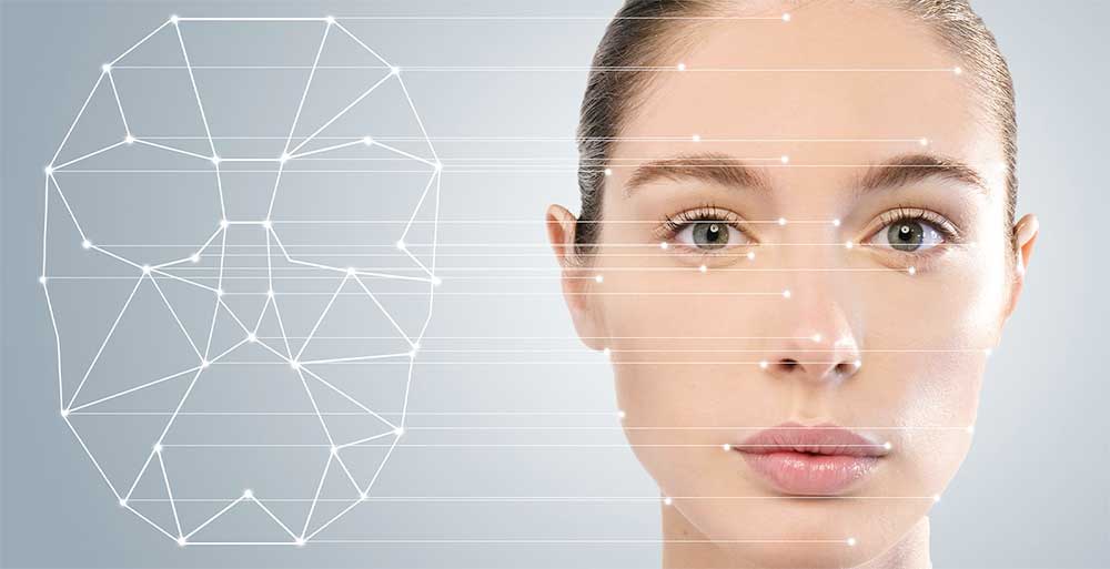 Digital facial mapping highlighting neurocosmetic skincare benefits.