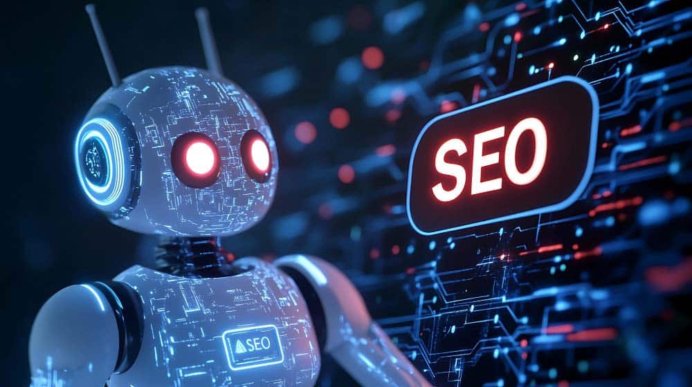 Futuristic AI robot representing digital SEO transformation concept