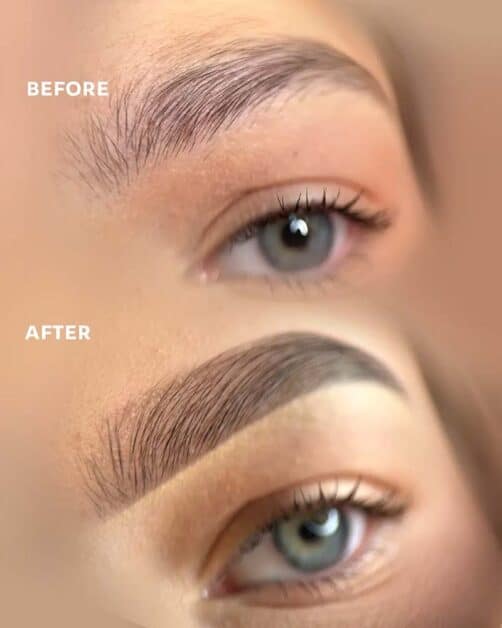 Comparison of eyebrows before and after professional brow lamination