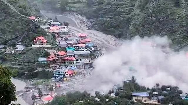 Flash flood after cloudburst destroying houses in Dharali Uttarkashi Uttarakhand