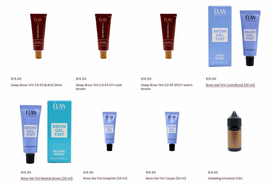 Élan brow gel tint products for professional brow lamination