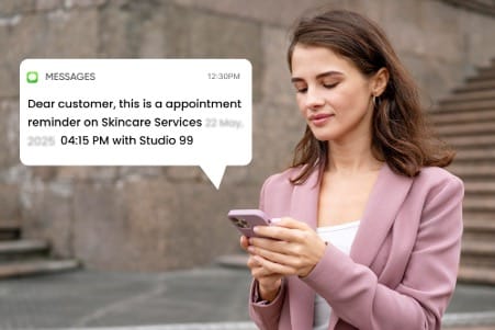 Woman receives skincare appointment reminder notification on smartphone UAE