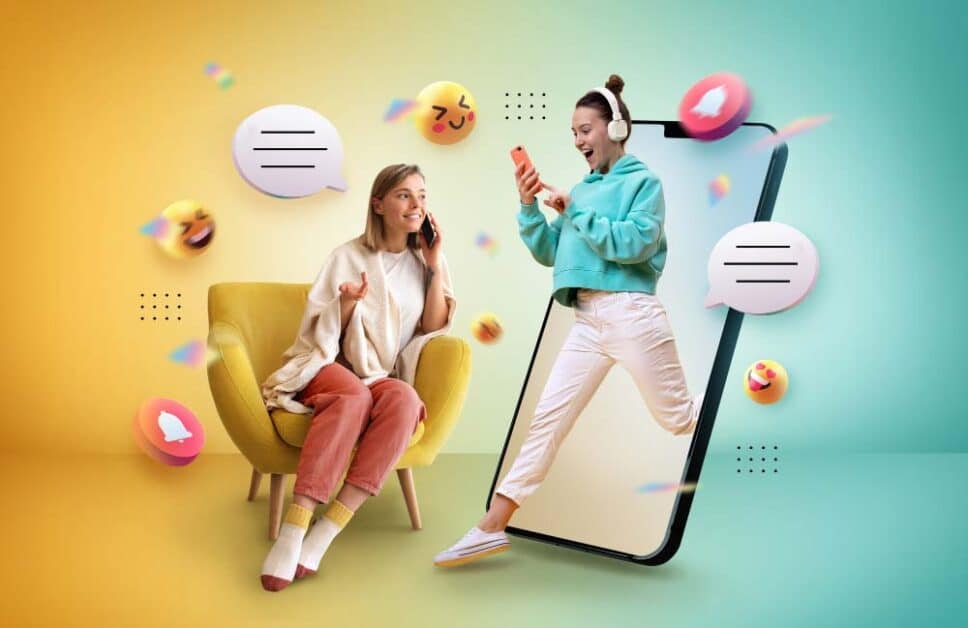 Young woman engaging with mobile social media search content