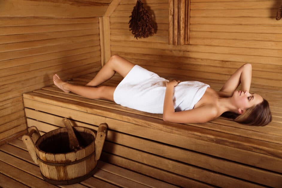 Digital Detox on sauna bench reflecting wellness 