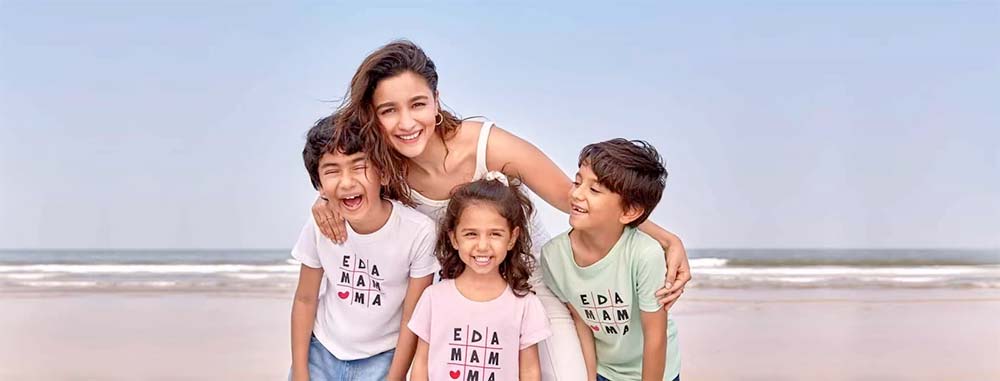 Alia Bhatt with children showcasing Ed-a-Mamma eco-conscious clothing