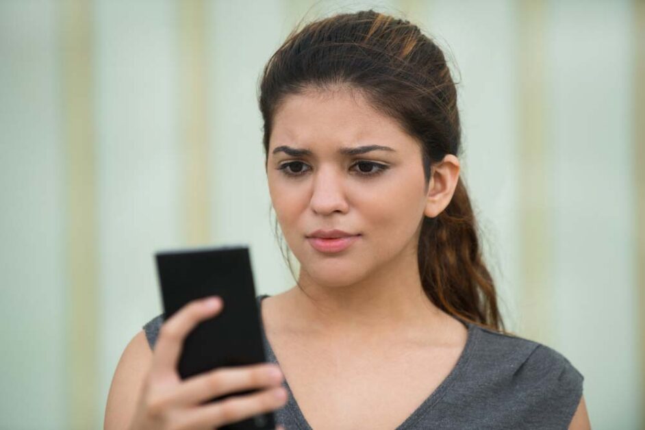 Woman frustrated by poor mobile website usability and speed