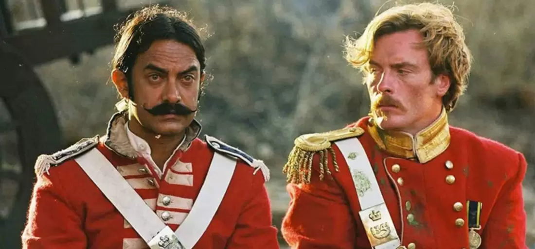 Aamir Khan and Paul Blackthorne in Lagaan, Hollywood actor in Bollywood crossover role.