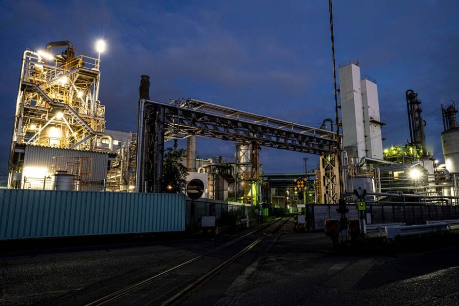 Industrial facility at dusk highlighting energy efficiency and insulation