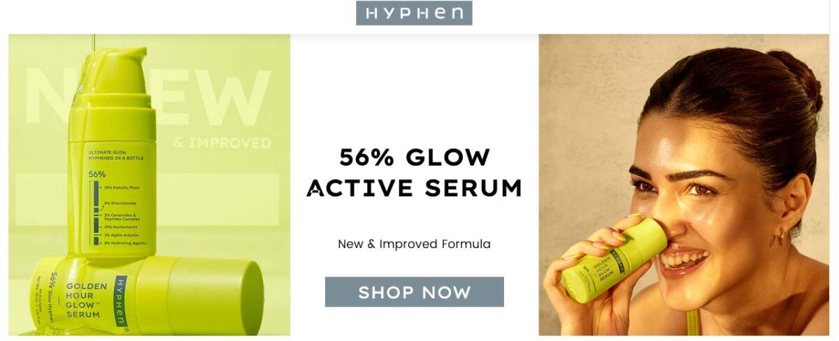 Kriti Sanon showcasing Hyphen eco-conscious 56 percent glow serum