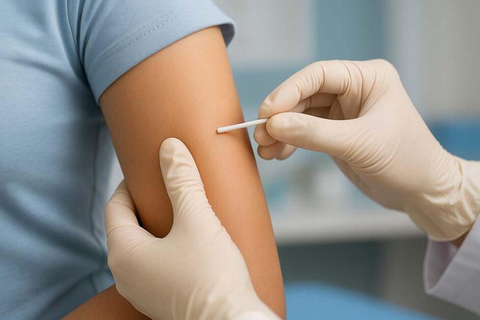 Medical image showing contraceptive implant being inserted into arm