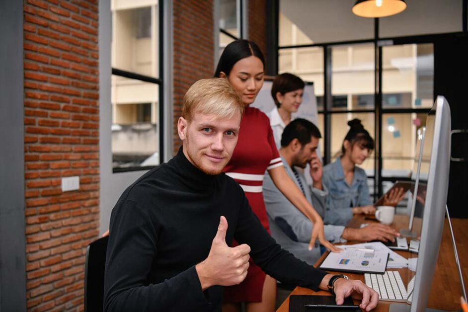 Team of young professionals collaborating in Europe’s emerging work destinations.